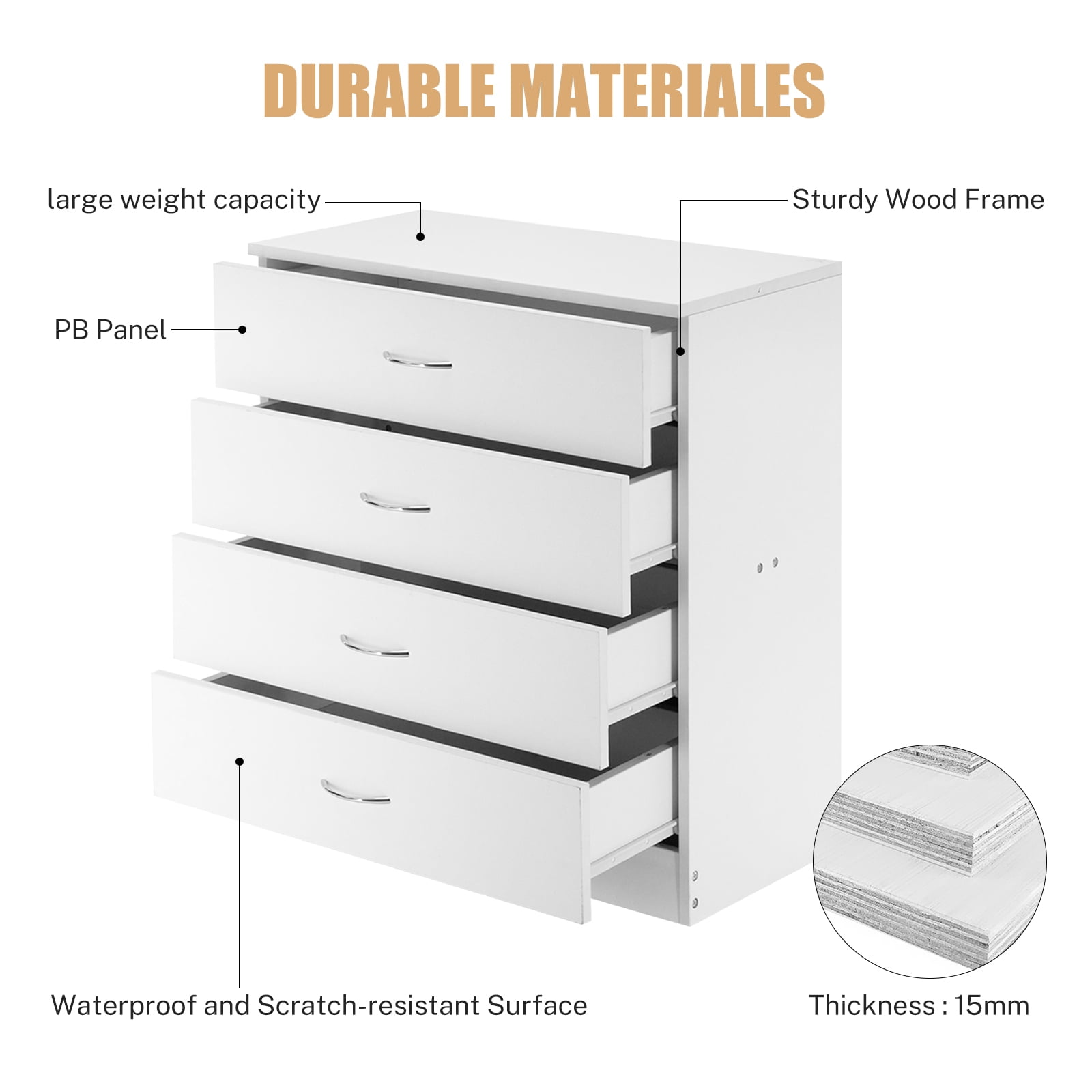 White 4-Drawer Dresser for Bedroom or Storage