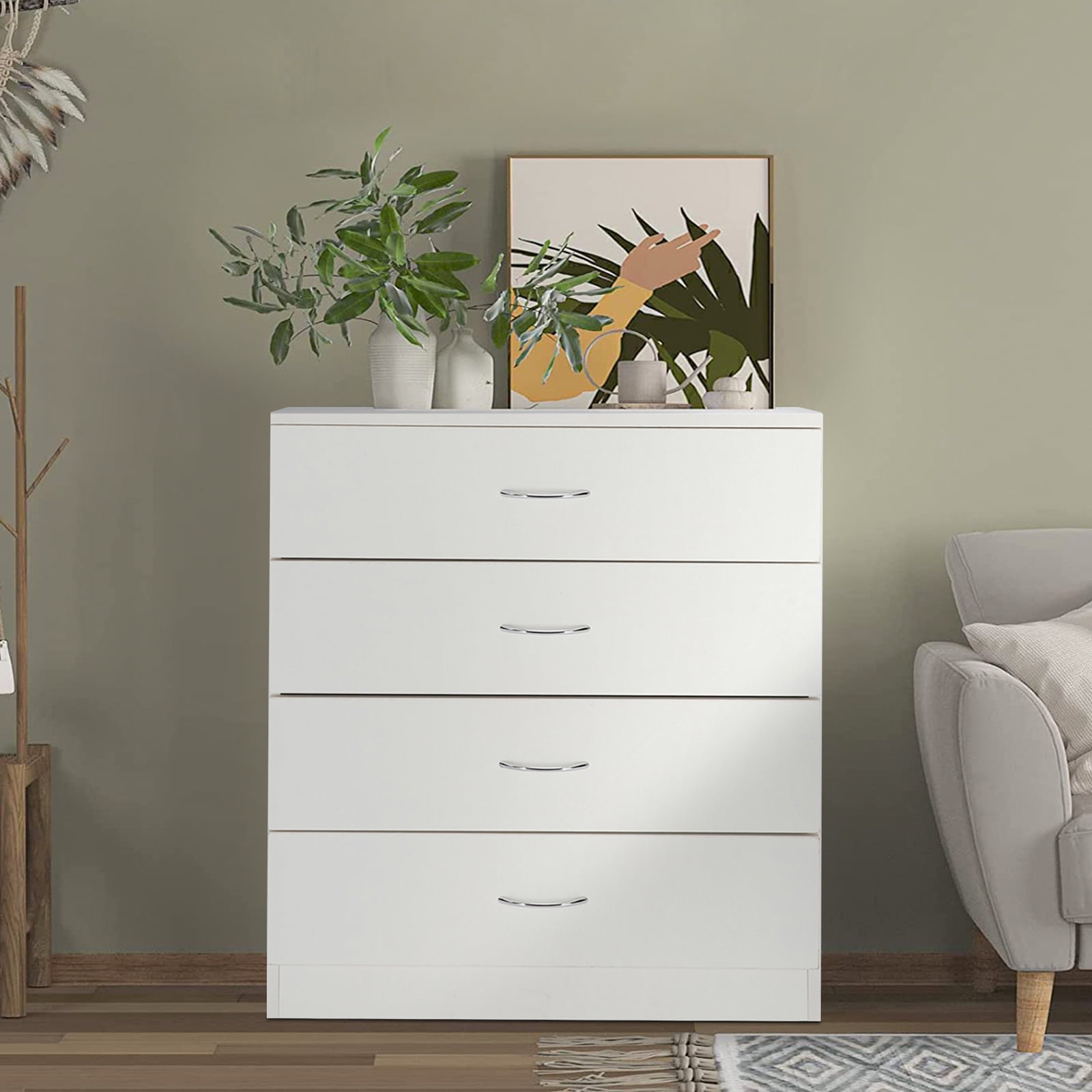 White 4-Drawer Dresser for Bedroom or Storage