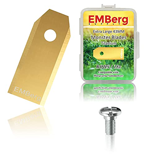 EMBerg Monster XL Blades (18 Pack) for Automower Models as Well as Gardena and McCulloch Robotic Lawnmowers. (Titanium)