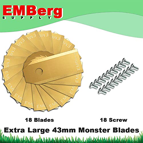 EMBerg Monster XL Blades (18 Pack) for Automower Models as Well as Gardena and McCulloch Robotic Lawnmowers. (Titanium)