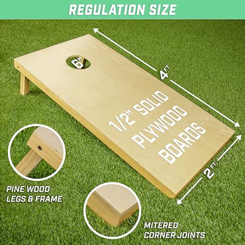 Premium Solid Wood Cornhole Set - 8 Toss Bags, 4ft x 2ft/3ft Game Boards