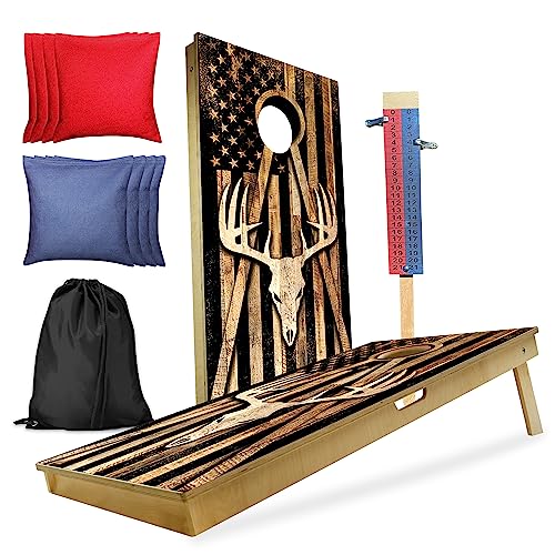 Professional Cornhole Set with Score Tower - Deer Wood Flag