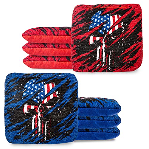 Tournament Edition Cornhole Bags - Dual-Sided - American Flag Skulls