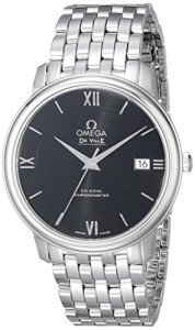 Omega Men's Silver Automatic Watch with Black Dial