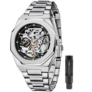 Silver Luxury Automatic Skeleton Watch for Men