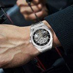 Silver Luxury Automatic Skeleton Watch for Men