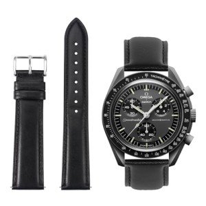 Black Leather Watch Band for Moonswatch - 20mm
