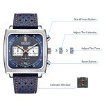 MEGIR Men's Blue Rectangle Quartz Sports Watch