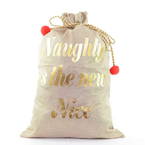Large Premium Hessian Santa Sack Brown Stocking Bag Naughty Is The New Nice Christmas Accessories Xmas Christmas Gifts Bag 72x50cm