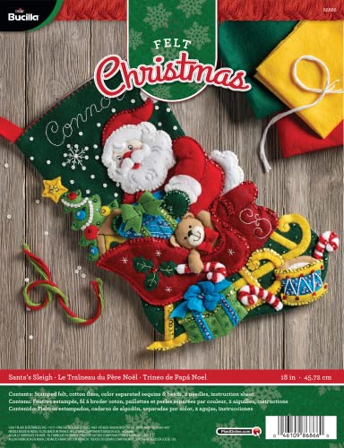 Bucilla Felt Stocking Applique Kit 18" Long-Santa's Sleigh