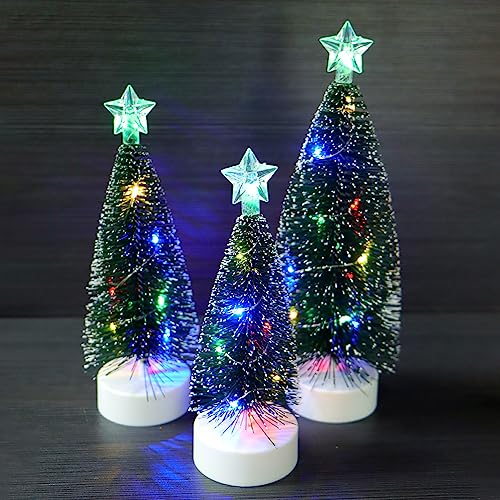 3 Pcs Tabletop Christmas Tree with Lights Mini Artificial Xmas Tree with LED String Lights Christmas Party Decoration Miniature Table Ornaments Home Office Tabletop Decor Mini Desk Top Christmas Tree