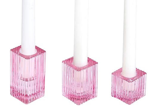 HofferRuffer Candlestick Holders Set of 6 Glass Candle Holders for Taper Candles,Pillar Candles and Tealight Candles,Gift,Christmas, Home Decoration (Pink)