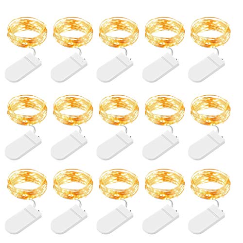 BROTOU LED String Lights 15 Pack, 2M 20 LED Battery Operated Fairy Lights, Waterproof Copper Wire Lights for in/Outdoor Decoration, DIY Party of Christmas, Valentines' Day, Birthday (Warm White)