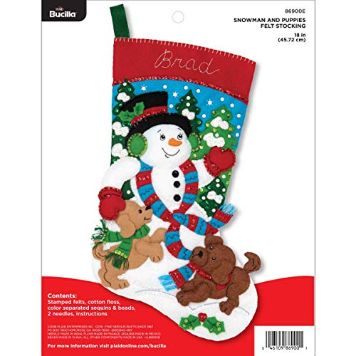 Bucilla 86900E Felt Applique Christmas Stocking Kit, Snowman and Puppies, 18"