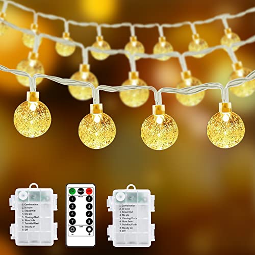 RJEDL Garden String Lights Battery Operated Globe Fairy Lights,2 Pack 20M/66ft 200LEDs 8 Modes Waterproof Crystal Balls Lights with Remote Control for Indoor Outdoor Party Christmas Warm White