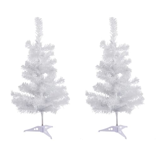 2x 2ft (60cm) Artificial Christmas Trees - Pine Indoor Xmas Tree With Stand - Desktop and Tabletop- By Harbour Housewares