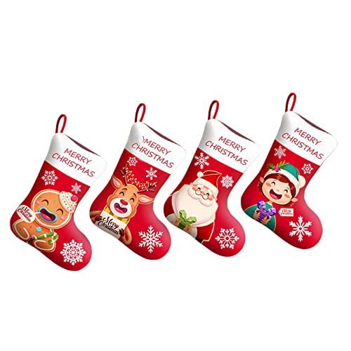 4PCS Red Christmas Stocking Set Fireplace Hanging Socks Santa Claus Elk Gingerbread Man Various Styles Children's Gifts Christmas Party Home Decoration Christmas Decoration Items (6.29*10.62*9.84)