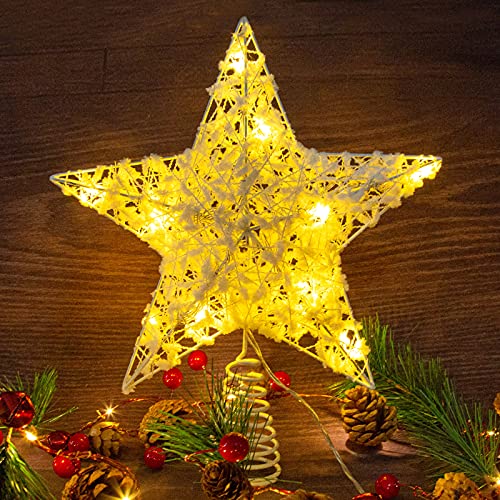 Festive White Star Tree Topper with Lights