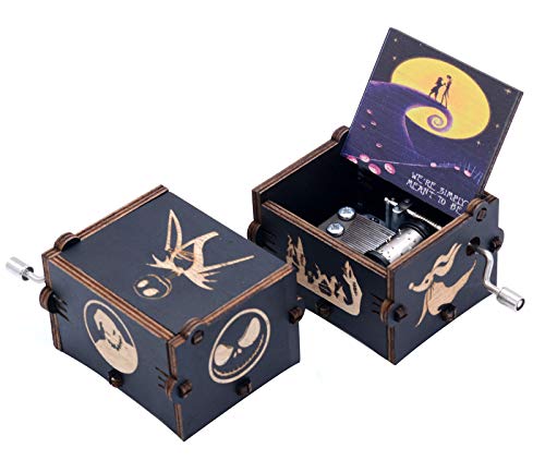 Beiwei Music Box Nightmare Wooden Hand Crank Musical Box Gifts for Birthday Christmas Thanksgiving Days Halloween Decor Valentine's Day Black …