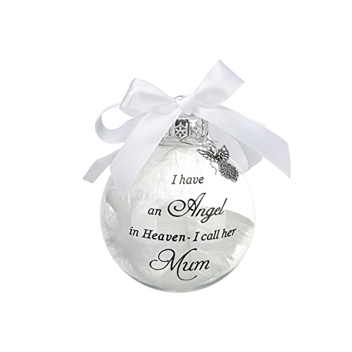 Timpfee Christmas Memorial Baubles Ornaments Feather Ball “I Have an Angel in Heaven” With Small Angel Christmas Bauble Ornament, Mum Dad Hanging Decoration