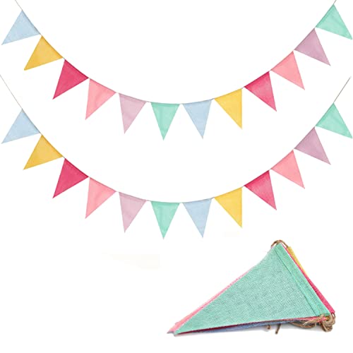 26ft/8m Bunting Outdoor Waterproof, 2 Strip Bunting Decorations Hessian Party Garden Triangle Flags Imitated Linen Burlap Supply for Christmas Wedding Birthday A7KBLHHF
