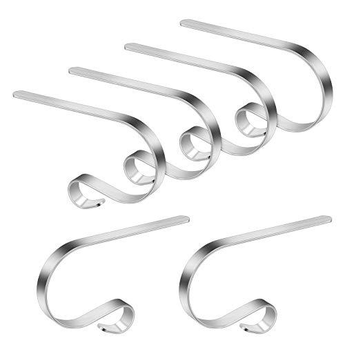 Homgaty Christmas Stocking Holders for Mantle, 6 Pack Christmas Stocking Hanger Hooks Metal Fireplace Hanger for Christmas Party Decoration (Silver)