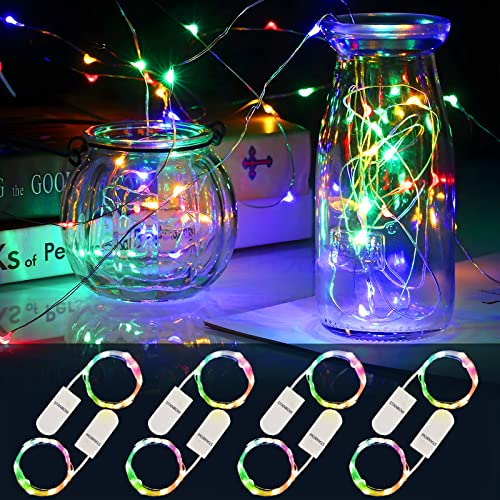 STANBOW 8 Pack Battery Fairy Lights, 2M 20Led Fairy Lights Battery Operated, Copper Wire Battery Operated Lights, String Lights Battery Operated for DIY Wedding Party Holiday and More, Multicolored