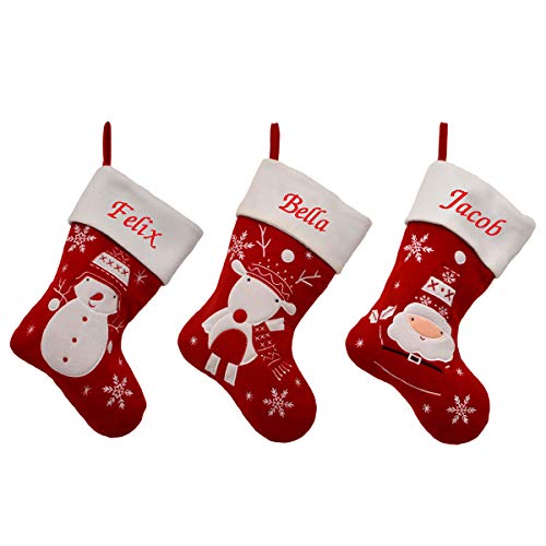 D3 Personalised Embroidered Luxury Deluxe Christmas Stockings (Reindeer)