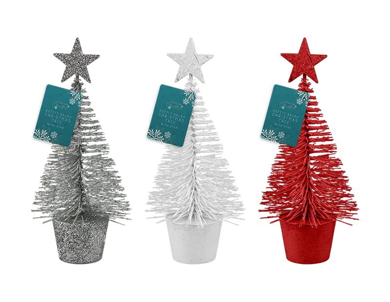 Bottle Brush Christmas Tree Artificial Sisal Snow Frost Tabletop Decorative Xmas Pine Trees Ideal For Christmas Crafts Home Decor Party Holiday Decoration 14cm (Pack Of 1)