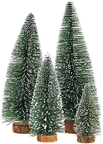 4PCS Miniature Christmas Trees with Wooden Bases for Xmas Party