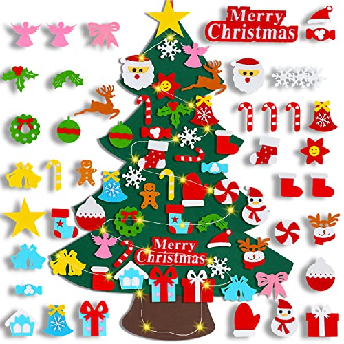 Felt Christmas Tree with 40 Ornaments & 50 LED Lights