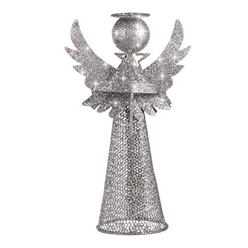 Amosfun Christmas Tree Topper 3D Angel Christmas Treetop Silver Glitter Metal Christmas Tree Decor Xmas Desktop Ornament