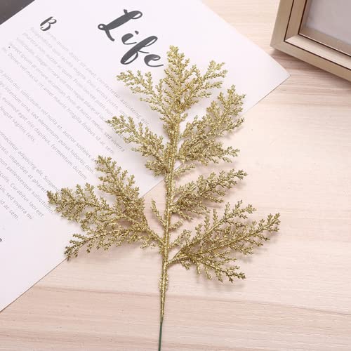 Blanketswarm 10pcs Artificial Christmas Glitter Leaves,Simulated Tree Branch DIY Xmas Tree Pendant for Home Wedding Party Holiday DIY Decor