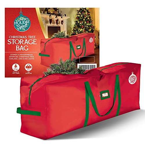HOLIDAY SPIRIT Jumbo Christmas Tree Storage Bag in Red - Fits a 9Ft / 2.75M Tree - Premium, Heavy-Duty Oxford Fabric, Durable Reinforced Handles & Zipper - Waterproof, Protects Moisture & Dust
