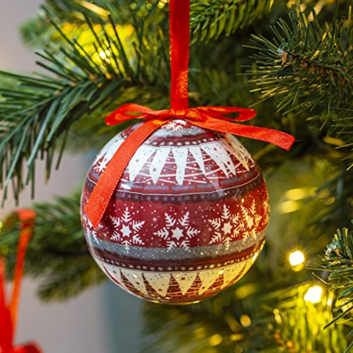 The Christmas Workshop Set of 14 Christmas Baubles/Various Festive Designs/Gift Boxed Christmas Tree Decorations / 7.5cm Diameter Baubles (Red & White Nordic)