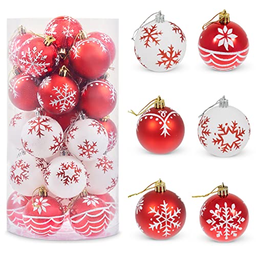 SA Products 30-piece Glitter Christmas Balls Set - Christmas Tree Baubles Pack - Shatterproof Hanging Red and White Christmas Decorations & Ornaments for Xmas Trees, Garlands, Wreaths, DIY Home Decor