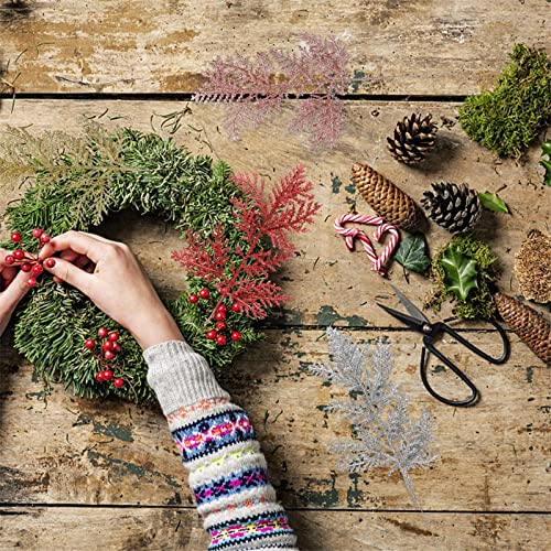 Blanketswarm 10pcs Artificial Christmas Glitter Leaves,Simulated Tree Branch DIY Xmas Tree Pendant for Home Wedding Party Holiday DIY Decor