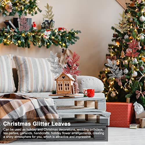 Blanketswarm 10pcs Artificial Christmas Glitter Leaves,Simulated Tree Branch DIY Xmas Tree Pendant for Home Wedding Party Holiday DIY Decor