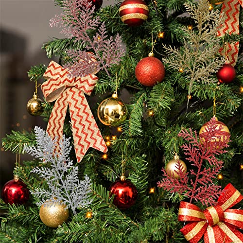 Blanketswarm 10pcs Artificial Christmas Glitter Leaves,Simulated Tree Branch DIY Xmas Tree Pendant for Home Wedding Party Holiday DIY Decor