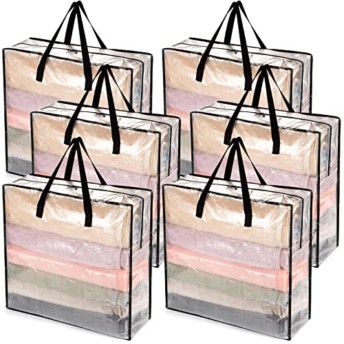 wsryx 6 Pack Large Clear Storage Bags for Moving Houses, Laundry Bags with Zips, Heavy Duty Storage Plastic Packing Bags Boxes for Clothes Duvet Bedding Underbed 87L (Clear Set of 6)