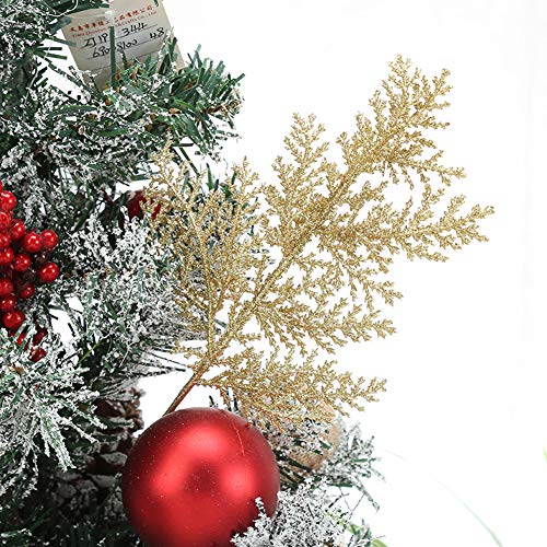 Blanketswarm 10pcs Artificial Christmas Glitter Leaves,Simulated Tree Branch DIY Xmas Tree Pendant for Home Wedding Party Holiday DIY Decor
