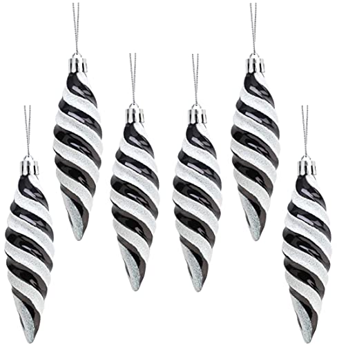 Christmas Concepts® Pack of 6-110mm Large Spiral Shaped Baubles - Shiny & Glitter Decorated - Christmas Tree Decorations (Black)