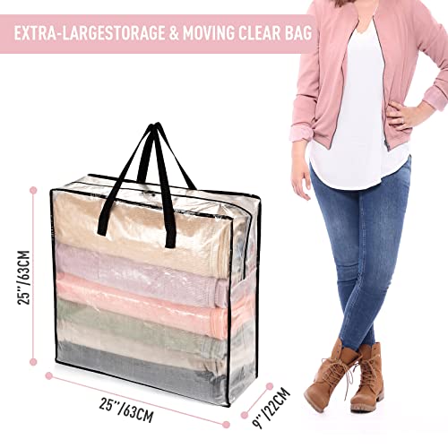 wsryx 6 Pack Large Clear Storage Bags for Moving Houses, Laundry Bags with Zips, Heavy Duty Storage Plastic Packing Bags Boxes for Clothes Duvet Bedding Underbed 87L (Clear Set of 6)