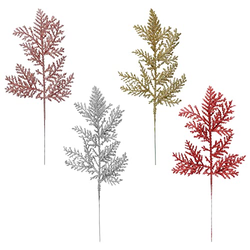 Blanketswarm 10pcs Artificial Christmas Glitter Leaves,Simulated Tree Branch DIY Xmas Tree Pendant for Home Wedding Party Holiday DIY Decor