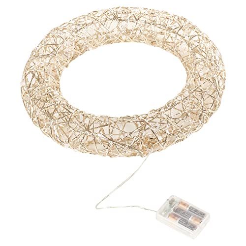 Light Up LED Festive Decorative Christmas Wall Door Hanging Wreath | Battery Operated Pre Lit Xmas Wreath (Gold Wire & White Pearls, 40cm with 30LEDs)