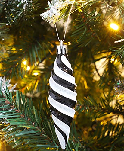 Christmas Concepts® Pack of 6-110mm Large Spiral Shaped Baubles - Shiny & Glitter Decorated - Christmas Tree Decorations (Black)