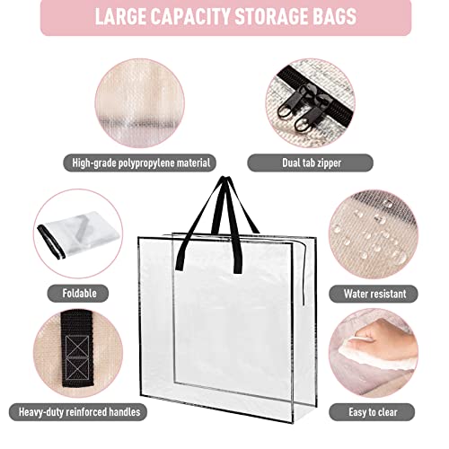 wsryx 6 Pack Large Clear Storage Bags for Moving Houses, Laundry Bags with Zips, Heavy Duty Storage Plastic Packing Bags Boxes for Clothes Duvet Bedding Underbed 87L (Clear Set of 6)