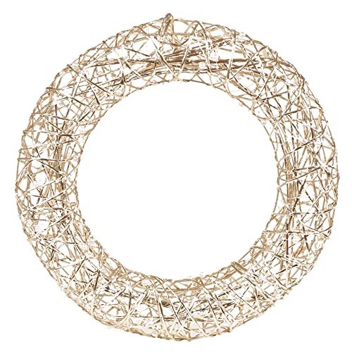 Light Up LED Festive Decorative Christmas Wall Door Hanging Wreath | Battery Operated Pre Lit Xmas Wreath (Gold Wire & White Pearls, 40cm with 30LEDs)