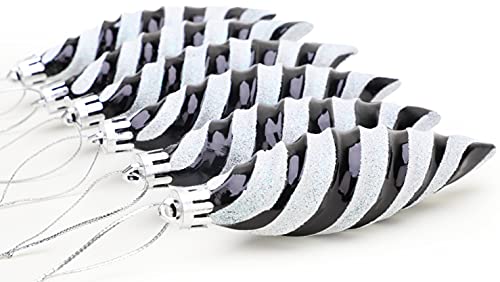 Christmas Concepts® Pack of 6-110mm Large Spiral Shaped Baubles - Shiny & Glitter Decorated - Christmas Tree Decorations (Black)