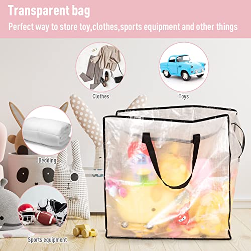 wsryx 6 Pack Large Clear Storage Bags for Moving Houses, Laundry Bags with Zips, Heavy Duty Storage Plastic Packing Bags Boxes for Clothes Duvet Bedding Underbed 87L (Clear Set of 6)